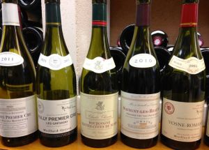 Lineup of Bourgogne wines at tasting